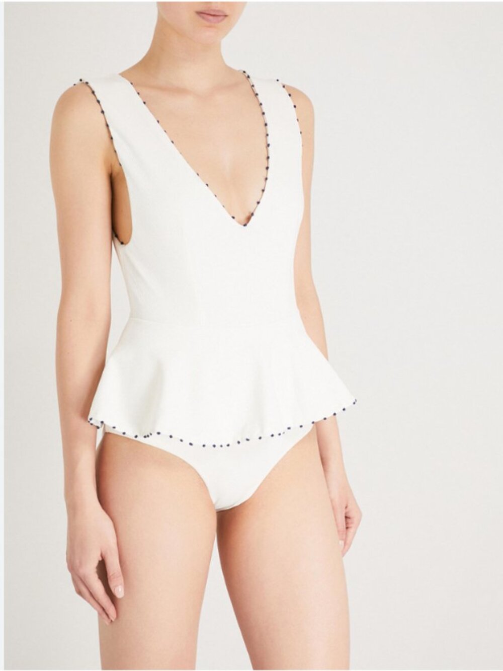 Marysia French Gramercy Maillot in White with Navy trim Size L